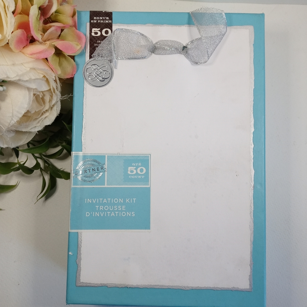 Gartner Studios White Silvery edges Party Invitations. Gartner Party Invitation